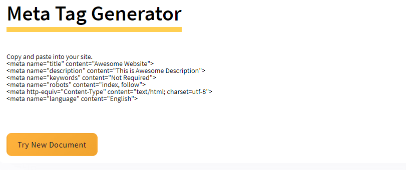 Meta tag generator output